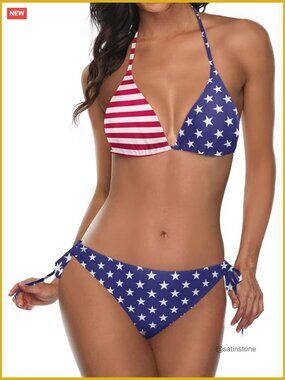 Triangle Bikini Set Halter Two Piece Swimsuit String Tie Side